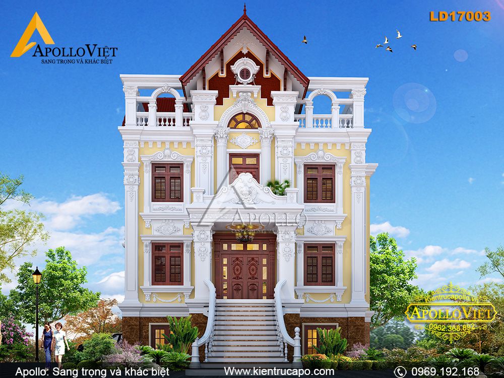 Mẫu dinh thự 3 tầng phong cách quyến rũ, ấn tượng (LD17003)